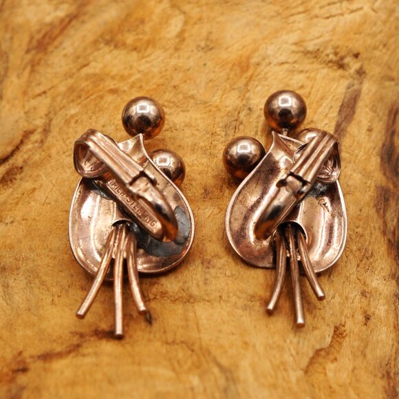 Vintage Napier Sterling Modernist Leaf & Buds Earrings Gold Vermeil Clip-ons - Picture 9 of 10